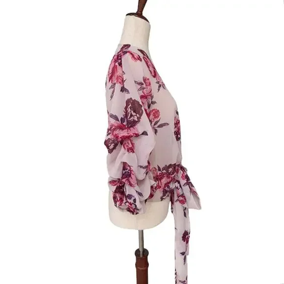 Live 4 Truth Floral Tie Front Kimono Crop Top Boho Puff Sleeve Cardigan XS NWT - Picture 3 of 10